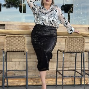 black sequin high waist skirt